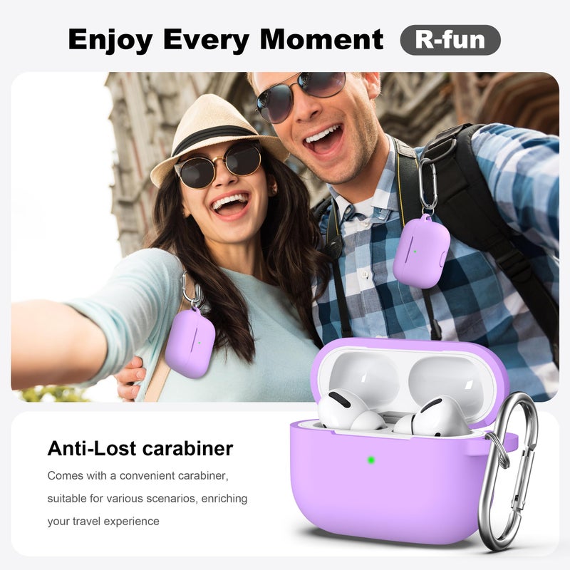 R-fun for AirPods Pro 2nd/1st Generation Case with Cleaner Kit,Soft Silicone Protective Case Cover for Apple AirPod Pro 2/1 for Women Men,AirPods Pro Case Accessories with Keychain,Lavender - Image 2